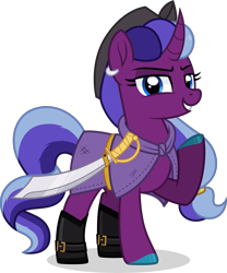 Size: 5000x6007 | Tagged: safe, artist:n0kkun, oc, oc only, oc:black kraken pearl, pony, unicorn, boots, cutlass, ear piercing, earring, female, hat, jewelry, mare, piercing, pirate, pirate hat, ponytail, shoes, simple background, solo, sword, transparent background, weapon