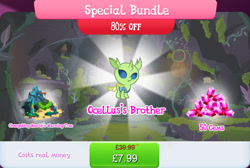 Size: 1270x854 | Tagged: safe, gameloft, lumbar, changedling, changeling, g4, my little pony: magic princess, official, bundle, bush, costs real money, english, gem, horn, male, mobile game, numbers, sale, solo, text, tree