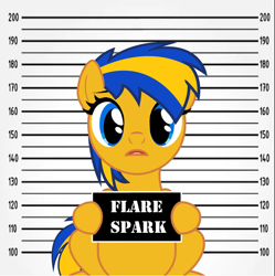 Size: 1524x1532 | Tagged: safe, artist:ry-bluepony1, oc, oc only, oc:flare spark, pegasus, pony, g4, barbie, barbie (film), barbie mugshot meme, female, meme, mugshot, solo