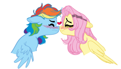 Size: 2560x1460 | Tagged: safe, artist:chub-wub, color edit, edit, fluttershy, rainbow dash, pegasus, pony, g4, blush lines, blushing, boop, colored, cute, duo, eyes closed, female, heart, lesbian, mare, ship:flutterdash, shipping, simple background, white background, wings