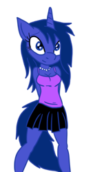 Size: 3448x6373 | Tagged: safe, artist:rainysunshine, princess luna, anthro, g4, adorasexy, breasts, calves, cleavage, clothes, colored, cute, hips, jewelry, legs, long mane, looking at you, lunabetes, necklace, sexy, simple background, skirt, smiling, smiling at you, solo, tank top, thighs, transparent background