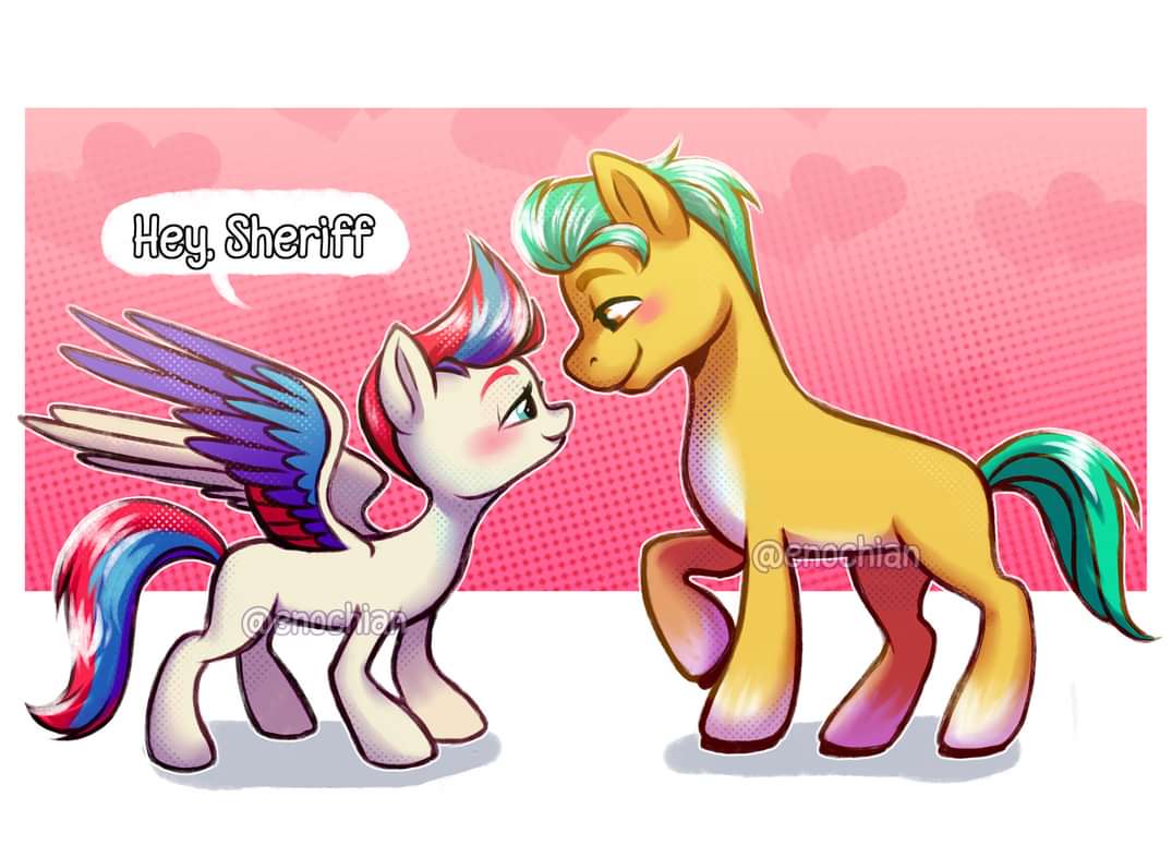 [duo,earth pony,female,g5,male,mare,pegasus,pony,safe,shipping,stallion,straight,looking at each other,looking at someone,hitch trailblazer,zipp storm,hitchzipp]