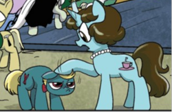 Size: 406x265 | Tagged: safe, idw, official comic, cross marker, pearl cuppa, pony, unicorn, g4, micro-series #8, my little pony micro-series, spoiler:comic, comic, female, foal, male, mare, when you see it