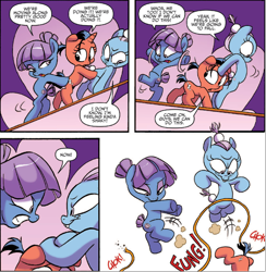 Size: 1594x1632 | Tagged: safe, artist:jay fosgitt, idw, buttercup (g4), rhoda ruby, thestra, earth pony, pony, unicorn, friends forever #28, g4, my little pony: friends forever, spoiler:comic, evil, evil smile, female, filly, foal, grin, smiling