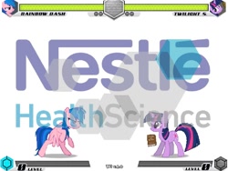 Size: 1080x810 | Tagged: safe, artist:tom artista, firefly, rainbow dash, twilight sparkle, pegasus, pony, unicorn, fighting is magic, g1, g4, bipedal, book, duo, fan game, female, game, health, mare, molecule, nestlé, new stage, palette swap, recolor, science, simple background, unicorn twilight, white background