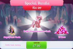 Size: 1268x863 | Tagged: safe, gameloft, idw, earth pony, pony, g4, my little pony: magic princess, bundle, costs real money, english, female, gem, idw showified, mare, mobile game, numbers, sale, solo, text, unnamed character, unnamed pony