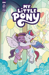 Size: 2063x3131 | Tagged: safe, artist:robin easter, official comic, milkyway, pipp petals, zipp storm, pegasus, pony, wishing well nymph, g5, idw, official, spoiler:comic, spoiler:g5comic, spoiler:g5comic20, adorapipp, adorazipp, blushing, colored hooves, comic cover, cute, diadem, duo, female, flying, glowing cutie mark, gold hooves, happy, high res, hooves, hug, jewelry, mare, my little pony logo, regalia, royal sisters (g5), sibling love, siblings, silver hooves, sisterly love, sisters, spread wings, stained glass, text, unshorn fetlocks, wings
