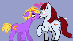 Size: 1920x1080 | Tagged: safe, anonymous artist, artist:elidiotadelaesquina, oc, oc:lönn, oc:sunny sunshine, earth pony, pony, duo, earth pony oc, gay, heart, kiss on the lips, kissing, love, male, male oc, pony oc, simple background, stallion, stallion on stallion