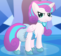 Size: 3500x3224 | Tagged: safe, artist:sweetielover, princess flurry heart, alicorn, pony, g4, butt, clothes, crystal empire, crystal heart, cute, diaper, diaper butt, diaper fetish, diapered, female, fetish, flurrybetes, folded wings, high res, jewelry, mare, necklace, non-baby in diaper, older, older flurry heart, plot, shoes, showing off, solo, tail, tail hole, wings