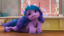 Size: 2160x1215 | Tagged: safe, screencap, izzy moonbow, pony, unicorn, g5, missing the mark, my little pony: make your mark, my little pony: make your mark chapter 4, spoiler:g5, spoiler:my little pony: make your mark, crystal brighthouse, cute, dizzy, female, frown, mare, solo