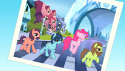 Size: 1920x1080 | Tagged: safe, screencap, lonely hearts, northern song, pinkie pie, strawberry fields, earth pony, pony, g4, party pooped, abbey road, beard, crystal empire, facial hair, george harrison, john lennon, male, paul mccartney, pinko starr, ponified, pronking, stallion, the beatles, walking