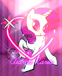 Size: 988x1223 | Tagged: safe, artist:u66589, oc, oc:aiama raria, pony, unicorn, g4, cute, filter, heart, light, looking at you, pink, sparkles