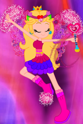 Size: 2000x3000 | Tagged: safe, artist:kova360, artist:user15432, fairy, human, equestria girls, g4, bare shoulders, barely eqg related, base used, boots, clothes, colored wings, crossover, crown, dress, ear piercing, earring, equestria girls style, equestria girls-ified, eyes closed, fairy wings, fairyized, female, flower, flower in hair, gradient background, gradient wings, high res, jewelry, magic, magic aura, magic wand, mythix, piercing, pink dress, pink wings, princess peach, regalia, shoes, smiling, solo, sparkly wings, strapless, super mario bros., transformation, wings, winx, winx club, winxified