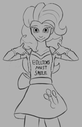 Size: 1447x2233 | Tagged: safe, artist:tazool, pinkie pie, human, equestria girls 10th anniversary, equestria girls, g4, female, meme, monochrome, pointing at self, sketch, solo