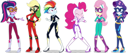 Size: 1092x453 | Tagged: safe, artist:sugar-loop, applejack, fili-second, fluttershy, mistress marevelous, pinkie pie, radiance, rainbow dash, rarity, saddle rager, sci-twi, twilight sparkle, zapp, human, equestria girls, equestria girls specials, g4, my little pony equestria girls: movie magic, boots, clothes, costume, cropped, female, high heel boots, humane five, humane six, masked matter-horn costume, power ponies, shoes, simple background, transparent background