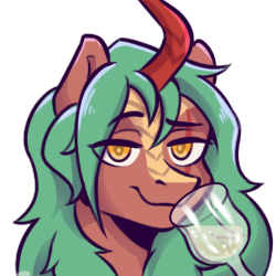 Size: 250x250 | Tagged: safe, artist:naet, oc, oc only, oc:selketo, kirin, alcohol, bust, carapace, champagne, champagne glass, eye scar, eyebrows, facial scar, green mane, grin, horn, husbando, kirin oc, lidded eyes, long hair, looking at you, married, neck fluff, palindrome get, portrait, raised eyebrow, scar, seductive look, simple background, smiling, solo, sticker, transparent background, wine