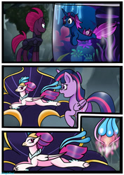 Size: 1024x1449 | Tagged: safe, artist:asinglepetal, queen novo, tempest shadow, twilight sparkle, oc, oc:thunder glade, alicorn, hippogriff, pony, seapony (g4), unicorn, g4, my little pony: the movie, aquarium, armor, bubble, butt, comic, commission comic, commissioner:palomino-rick, coral, dorsal fin, fin, fish tail, flowing mane, flowing tail, furaffinity, group, horn, mount aris, ocean, pearl, plot, quartet, queen novo's orb, seaponified, seaquestria, seaweed, species swap, stars, swimming, tail, throne, throne room, twibutt, twilight sparkle (alicorn), underwater, unicorn oc, water