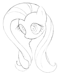 Size: 3188x4227 | Tagged: safe, anonymous artist, fluttershy, pegasus, pony, g4, bust, ears up, female, grayscale, half body, long mane, looking up, mare, monochrome, simple background, sketch, solo, white background