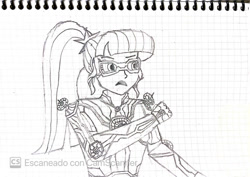 Size: 1061x753 | Tagged: safe, artist:eternalreepr, sci-twi, twilight sparkle, human, equestria girls, g4, armor, drawing, fanfic art, fimfiction, graph paper, solo, traditional art