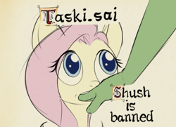 Size: 601x436 | Tagged: safe, artist:furseiseki, fluttershy, oc, oc:anon, pegasus, pony, g4, announcement, context is for the weak, expired, finger in mouth, livestream, looking up, simple background, wide eyes, yellow background