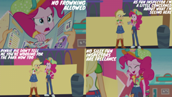 Size: 2000x1125 | Tagged: safe, edit, edited screencap, editor:quoterific, screencap, applejack, pinkie pie, human, equestria girls, equestria girls specials, g4, my little pony equestria girls: better together, my little pony equestria girls: rollercoaster of friendship