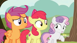 Size: 1136x640 | Tagged: safe, screencap, apple bloom, scootaloo, sweetie belle, earth pony, pegasus, pony, unicorn, g4, female, filly, foal