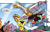 Size: 529x335 | Tagged: safe, artist:andy price, idw, captain celaeno, rainbow dash, spitfire, bird, ornithian, parrot, pegasus, pony, anthro, friendship is magic #100, g4, spoiler:comic, flying, gliding, spread wings, stretching, wings