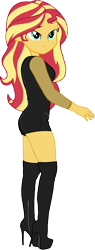 Size: 1466x3839 | Tagged: safe, artist:gibsterboy5, sunset shimmer, human, equestria girls, g4, boots, clothes, dress, female, high heel boots, high heels, leather, looking at each other, looking at someone, photoshop, sexy, shoes, simple background, solo, stupid sexy sunset shimmer, thigh boots, transparent background