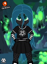 Size: 1624x2200 | Tagged: safe, artist:theminus, queen chrysalis, human, equestria girls, g4, clothes, equestria girls-ified, open mouth, pentagram, skirt, solo, younger