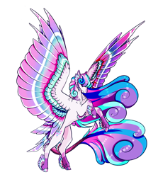 Size: 1920x2150 | Tagged: safe, artist:oneiria-fylakas, princess flurry heart, alicorn, pony, g4, claws, colored wings, curved horn, eyes closed, feathered fetlocks, horn, multicolored wings, older, simple background, solo, transparent background, wings