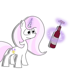 Size: 2048x2048 | Tagged: safe, artist:borgib, fleur-de-lis, pony, unicorn, g4, alcohol, bottle, female, high res, levitation, magic, mare, simple background, smiling, solo, telekinesis, transparent background, wine, wine bottle