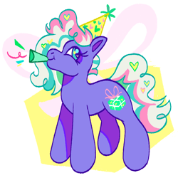 Size: 1000x1000 | Tagged: safe, artist:msponies, razzaroo, earth pony, pony, g3, hat, party hat, party popper, present, solo