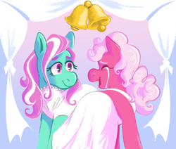 Size: 1280x1085 | Tagged: safe, artist:msponies, minty, pinkie pie (g3), earth pony, pony, g3, clothes, crying, dress, duo, female, lesbian, marriage, ship:mintypie, shipping, tears of joy, wedding dress