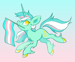 Size: 1200x1000 | Tagged: safe, artist:msponies, lyra heartstrings, pony, unicorn, g4, alternate mane color, cloven hooves, colored hooves, female, gradient background, pride, pride flag, solo, trans female, transgender, transgender pride flag, unshorn fetlocks