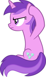 Size: 2103x3500 | Tagged: safe, artist:catachromatic, artist:parclytaxel, amethyst star, sparkler, pony, unicorn, g4, rock solid friendship, .svg available, :c, >:c, amethyst star is not amused, annoyed, background pony, closed mouth, covering ears, female, frown, high res, mare, show accurate, simple background, sitting, solo, svg, transparent background, unamused, vector