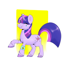 Size: 1000x1000 | Tagged: safe, artist:lsantan_sanl, twilight sparkle, pony, unicorn, g4, colored, cute, mlpgdraws, one eye closed, raised hoof, simple background, solo, unicorn twilight