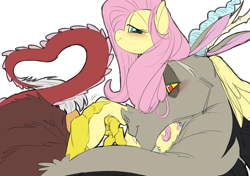 Size: 2508x1764 | Tagged: safe, artist:snspony, discord, fluttershy, draconequus, pegasus, pony, g4, female, male, ship:discoshy, shipping, simple background, straight, white background