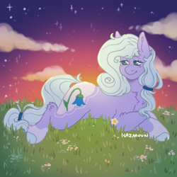 Size: 1000x1000 | Tagged: safe, artist:kazmuun, oc, oc only, oc:bluebell, earth pony, pony, artfight, female, gift art, lying down, mare, prone, solo