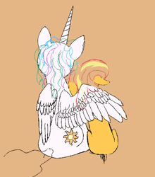 Size: 606x690 | Tagged: safe, artist:caliperclick, princess celestia, sunset shimmer, alicorn, pony, unicorn, equestria girls 10th anniversary, g4, duo, hug, sketch, winghug, wings