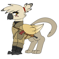 Size: 1800x1800 | Tagged: safe, artist:coatieyay, oc, oc only, oc:dianne von holtzclaw, griffon, clothes, griffon oc, gun, scar, simple background, transparent background, weapon