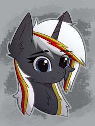 Size: 1536x2048 | Tagged: safe, artist:keupoz, oc, oc:velvet remedy, pony, unicorn, fallout equestria, bust, cheek fluff, ear fluff, eye clipping through hair, eyebrows, eyebrows visible through hair, neck fluff