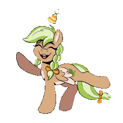 Size: 703x703 | Tagged: safe, artist:dandy, oc, oc only, oc:sylvia evergreen, pegasus, pony, animated, braid, braided pigtails, ear fluff, eyes closed, freckles, gif, hair tie, pegasus oc, pigtails, simple background, smiling, solo, transparent background, wings