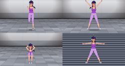 Size: 3840x2032 | Tagged: safe, artist:musicandmovies1993, twilight sparkle, human, g4, clothes, comic, exercise, exhausted, high res, humanized, jogging, jumping, kisekae, pants, passed out, ponytail, running, running in place, shoes, sitting up, sneakers, solo, sweat, sweatdrop, sweatpants, tank top, workout, workout outfit, yoga pants