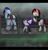 Size: 954x1000 | Tagged: safe, artist:opal2023, oc, oc only, oc:blackjack, oc:morning glory (project horizons), oc:p-21, earth pony, pegasus, pony, unicorn, fallout equestria, fallout equestria: project horizons, g4, bag, branded, dashite, dashite brand, fanfic art, female, horn, male, mare, pegasus oc, pipbuck, small horn, stallion