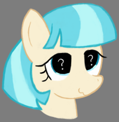 Size: 419x431 | Tagged: safe, artist:castafae, coco pommel, earth pony, pony, g4, bust, female, gray background, missing accessory, simple background, solo, wingding eyes