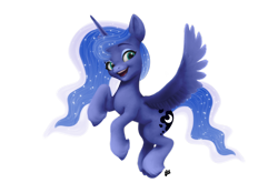 Size: 2360x1640 | Tagged: safe, artist:reececup11, princess luna, alicorn, pony, g4, g5, colored wings, eyebrows, female, g4 to g5, generation leap, looking at you, mare, open mouth, open smile, royalty, signature, simple background, smiling, smiling at you, solo, spread wings, transparent background, wings
