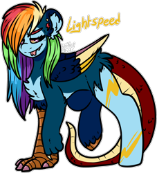 Size: 1636x1799 | Tagged: safe, artist:sexygoatgod, oc, oc only, oc:lightspeed, draconequus, adoptable, chest fluff, female, interspecies offspring, offspring, parent:discord, parent:rainbow dash, parents:discodash, simple background, solo, tongue out, transparent background