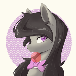 Size: 1080x1080 | Tagged: safe, artist:cirtierest, octavia melody, earth pony, pony, g4, bowtie, bubblegum, ear fluff, female, food, gum, looking at you, mare, octavia's bowtie, simple background, solo