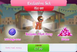Size: 1268x860 | Tagged: safe, gameloft, idw, hot air, earth pony, pony, g4, my little pony: magic princess, official, aviator goggles, bundle, clothes, costs real money, english, gem, goggles, hat, idw showified, magic coins, male, mobile game, numbers, sale, scarf, solo, stallion, text