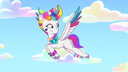 Size: 3072x1727 | Tagged: safe, screencap, zipp storm, pegasus, pony, diva and conquer, g5, my little pony: tell your tale, spoiler:g5, spoiler:my little pony: tell your tale, spoiler:tyts01e56, female, flying, frown, mare, solo, spread wings, wings